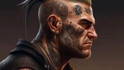 drawing, male hooligan punk, tattoo, high resolution, Artstation trends, fine details, 8K