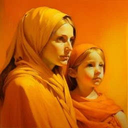 Neoclassicism realistic yellow orange tuscany woman and child