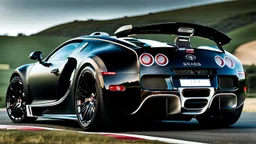 Rear View A stunningly realistic (((Bugatti Veyron x brabus))), intricate detail and perfection in every surface, glimmering metal and luxurious contours, a (perfect model) for a desktop wallpaper fit for high resolution screens, evoking a sense of futuristic elegance in a (4K cinematic atmosphere).
