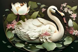 mixture of swan and flower with leaves