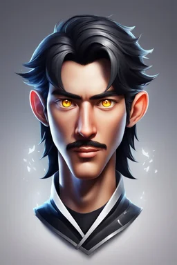 Design gaming yuong man with silver dark hair and bright white eyes avatar logo