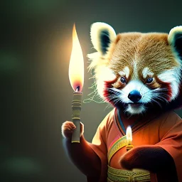 a cute litte red panda wearing Hanfu, holding a large candle, BK complex detail, cinema, reality, detail, octane rendering, stoic cinematic 4k epic detailed photograph shot on kodak detailed bokeh cinematic hbo dark moody 8k, 85mm f/16 by leica