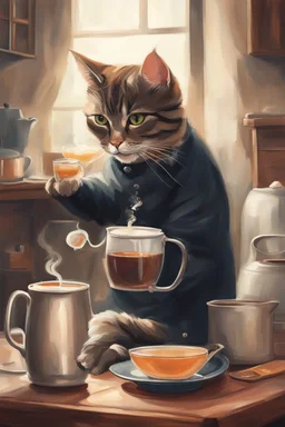 Cat brewing tea