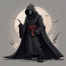 A assassin Black Hand Robe on the hunt to silence their target, in cartoon art style