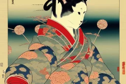 Cat in a kimono, ukiyo-e, Hokusai