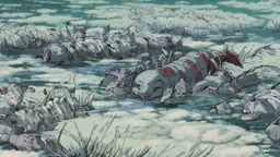 This area is a graveyard where creatures that have died from extreme cold. Each creature is encased in a thick coat of ice, preserving its remains.