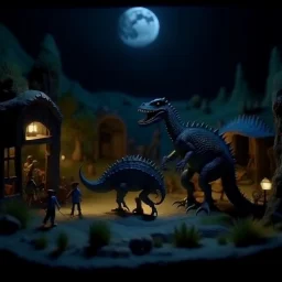 diorama from inside a dark magical lizard with civilizations surrounding on the teeth, laborious farmers and family workers walking on the tongue, moon light, mystical vibes, 4k