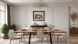 comedor moderno en una mansión con cuadro y guitarra eléctrica