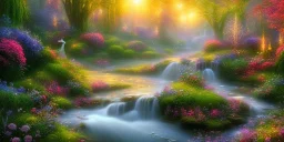 bright fairy, beautiful portrait, flowery landscape