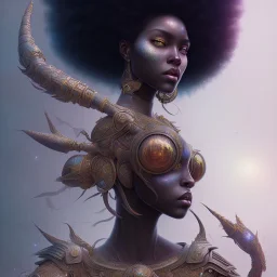 sango fantasy, fantasy magic, intricate, sharp focus, illustration, highly detailed, digital painting, concept art, matte, masterpiece head sexy African beauty black afro hair space lady seashells space