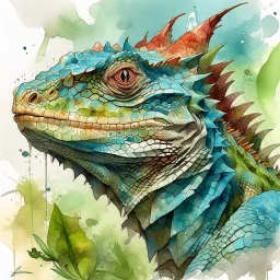 dnd, fantasy, watercolour, humongous strokes, stylistic, portrait, illustration, furry, lizard