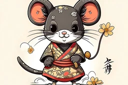 cute kid friendly mouse as a shogun