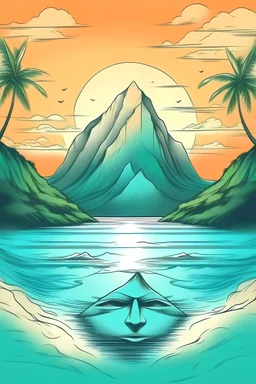 Draw a picture representing a face looking into paradise