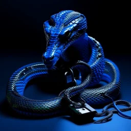 Blue Computer Hacker Snake. NFT Pixel Art