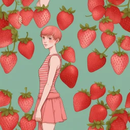 a real world anthropomorphic strawberry human with pixie-cut hair, I want a man merged with a strawberry with pixie-cut hair, - a man who looks like a strawberry - a man whose skin is strawberry skin. I want a strawberry with arms and legs and hands and feet and finers and toes and a head with a nose, a mouth, ears, eyes and hair.