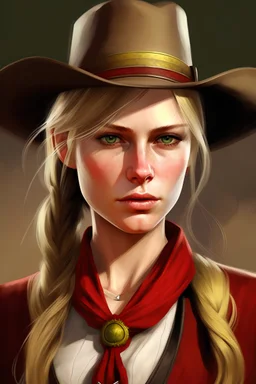 Portrait eines blonden Westerngirls im Stil von Red Dead Redemption