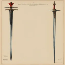 [art by Norman Rockwell] ConceptSheet: A document showing a super powerful demonic espadon dual handed sword of incomprehensible power.