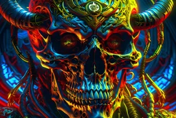 portrait of devil skull merging with lilith warrior in cyber punk, horror core, neon ambiance, beautiful detailed intricate insanely detailed detailed, digital painting, vibrant, epic, masterpiece, HDR, sharp focus, illustration, ultra realistic, 8 k, soft natural volumetric cinematic perfect light, sf, intricate artwork masterpiece, ominous, matte painting movie poster, golden ratio, intricate, epic, highly detailed, vibrant, production cinematic character render, ultra high quality