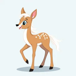 full body of a bald white tail deer standing with big smile facing the left and big eyes looking to the left , on flat background, in the style of 'My Little Pony'