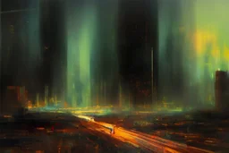 planet, space, modern cyberpunk city, arid land, epic, lesser ury impressionism painting