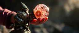 dark dwarf sceptre mining expert expert holding up a radiant Painite crystal rosette ball