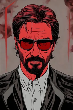 a menacing Hans Gruber wearing red-tinted glasses