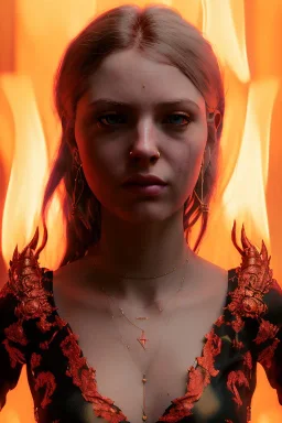 portrait of samantha prince set in fire, cinematic lighting, photorealistic, ornate, intricate, realistic, detailed, volumetric light and shadow, hyper HD, octane render, unreal engine insanely detailed and intricate, hypermaximalist, elegant, ornate, hyper-realistic, super detailed --v 4