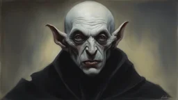 a closeup facial portrait of Nosferatu - extreme action pose - oil painting by Gerald Brom