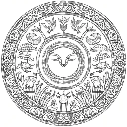 "Create a unique coloring experience with astonishing forest creature, where each animal combines into an imaginative, otherworldly being. This mandala coloring sheet features strange and imaginative animals, ensuring a realistic yet fantastical journey. Draw clean lines in a 3:4 aspect ratio on a white background, embracing minimalistic black lines and low-level black colors. Craft a coloring page with perfect, clear lines, avoiding repeated images, sketching, and thick black colors.