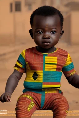 futuristic baby portrait in Kente, rusted clocks eyes, cinematic, scaffolding, ghana flag, african pattern symbols, engraved, 8k quality