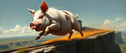faster than a greased muscle shiny disco pig on a runaway train jumping over the cliff . speed and energy, painted by Rembrandt and fallout 4