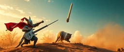 master shaolin cat kangaroo knight jousting with a tar guitar