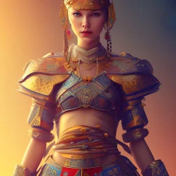 portrait of a warrior with ottoman beautiful girl themed armour, extremely detailed, UHD, 8k,The close-up camera effect,sharp focus, perfect position,hyperphotorealistic, unreal engine 5, octane render