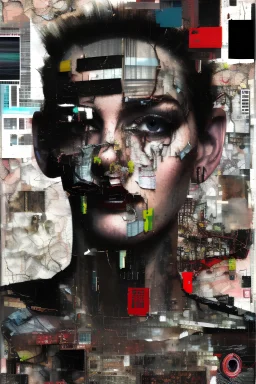 Ultra detailed medium portrait painting of anxiety , torn up collage of clippings, broken circuitry background, matrix effects, punk visual art, punk art aesthetic, graffiti art, pop surrealism, collage art, cluttered paint glitches