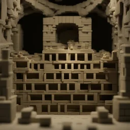 photorealistic catacombs made of lego blocks and screamer