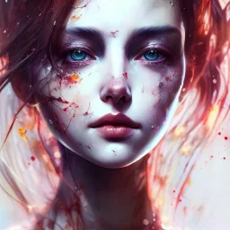 portrait, high lighting,cute, watercolor illustration by <agnes cecile> <Yoji Shinkawa>, darkred tones,