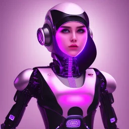 Cute hijab woman in a robotic suit,purple and pink backlight, profile