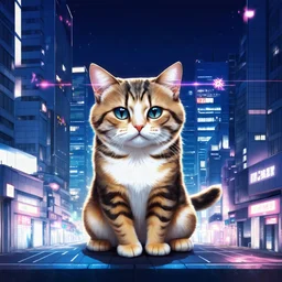 Cats cyber , Lazer eye , Tokyo city night view wallpaper