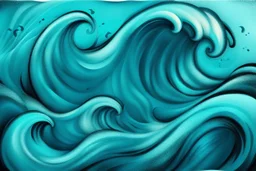 a background of surf waves with black linework, blue teal tones, surf culture, kawaii cute, soft edge