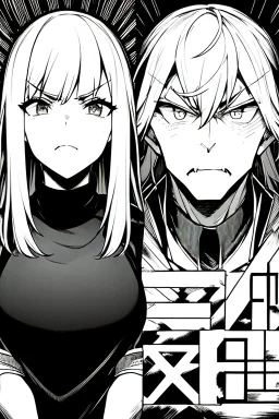 angry blonde girl, angry pose, greyscale