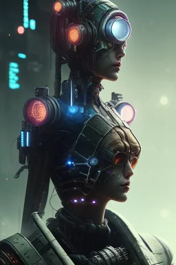 portrait post-apocalyptic robots in a cyberpunk city, realistic, intriacte detail, sci-fi fantasy style, volumetric lighting, particales,highly detailed,cinamatic, deep colours,