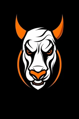 angry bull terrier hockey logo, thick lines, vector simplified, black white and orange