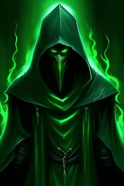 hooded faceless dark magic warlock black and green