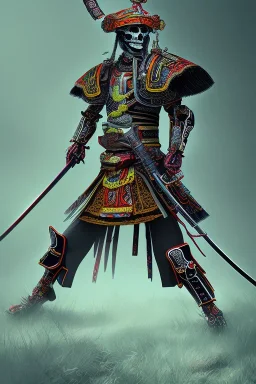 Neon skeleton samurai