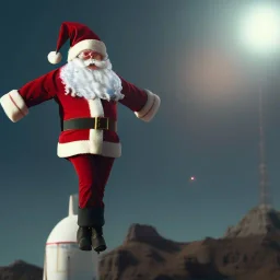 roketle uçan noel baba, octane render, 8k, --ar 1:1