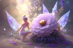 one big crystal subtle flower in a galactic ambiance, transparent petals, delicate colors, in the foreground, with a very little beautiful fairy, full of details, smooth, bright sunshine，soft light atmosphere, light effect，vaporwave colorful, concept art, smooth, extremely sharp detail, finely tuned detail, ultra high definition, 8 k, unreal engine 5, ultra sharp focus