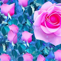 a magical crystal a light pink rose, pink and blue wisteriapink, magnolias pink, blue lake,sun,white swanns,pink vertical, blue lake,sharp, vines, candlelit, endor, ornate, elegant, highly detailed, artstation, concept art, smooth, sharp focus, illustration, 8k, splash art, wallpaper, key visual