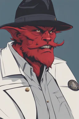 A red demon wearing a police comisioner outfit.