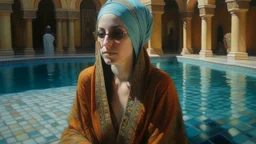 Neoclassicism pool arabic people arabic woman in pool painting realistic cote d'azur colorfull