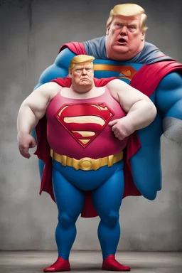 morbidly obese superman with donald trump's head and his fat rolls hanging out